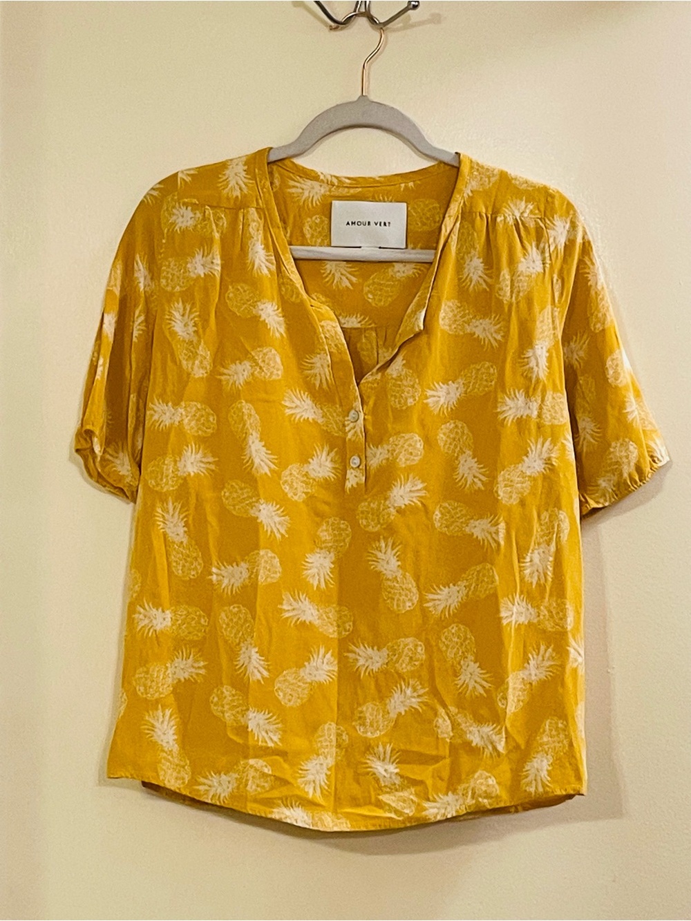 AMOUR VERT Pineapple Print Silk Blouse